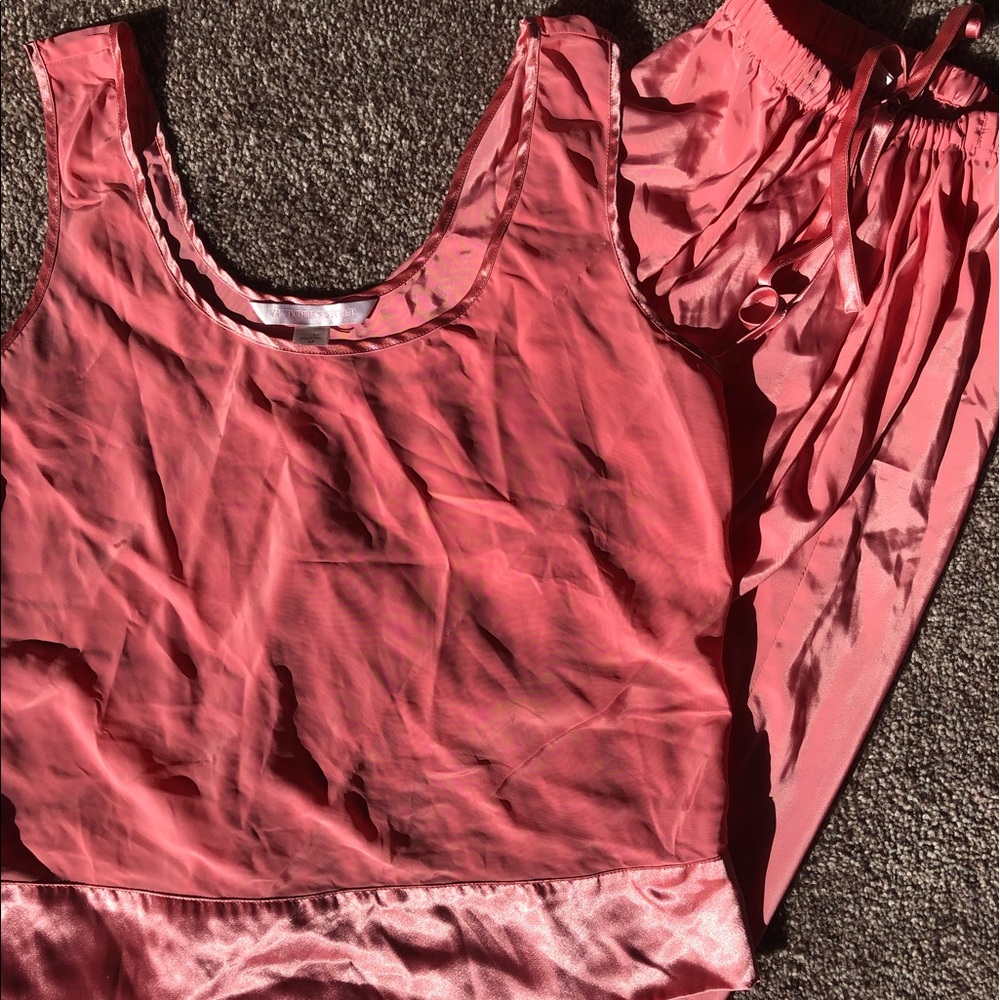 VS Pink Satin Pajamas Set